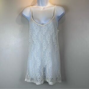 BKE Cami Tank Top Size L White Lace Beaded Ethereal‎ Angelic Fairy Whimiscal
